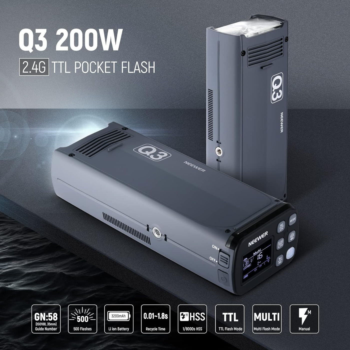 NEEWER Q3 200Ws 2.4G TTL Flash (2nd Version), 1/8000 HSS Strobe Light - $150