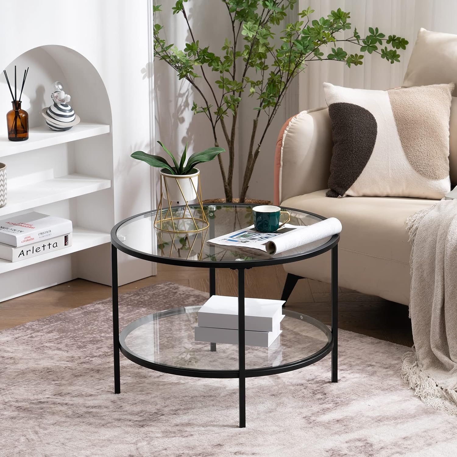 Round black deals glass end tables