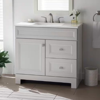 Sedgewood 36.5 in. W x 18.8 in. D x 34.4 in. H Freestanding Bath Vanity (Top Cracked) - $175