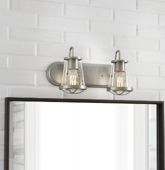 Georgina 18 in. 2-light Brushed Nickel Industrial indoor vanity with Clear Glass Shades - $32
