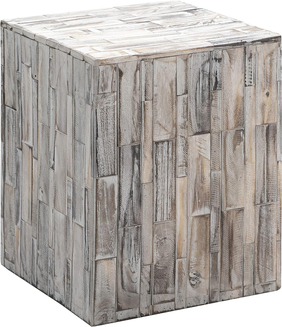 Amazon Aware Indoor/Outdoor Recycled Wood Tami Square Stool, Driftwood White - $45