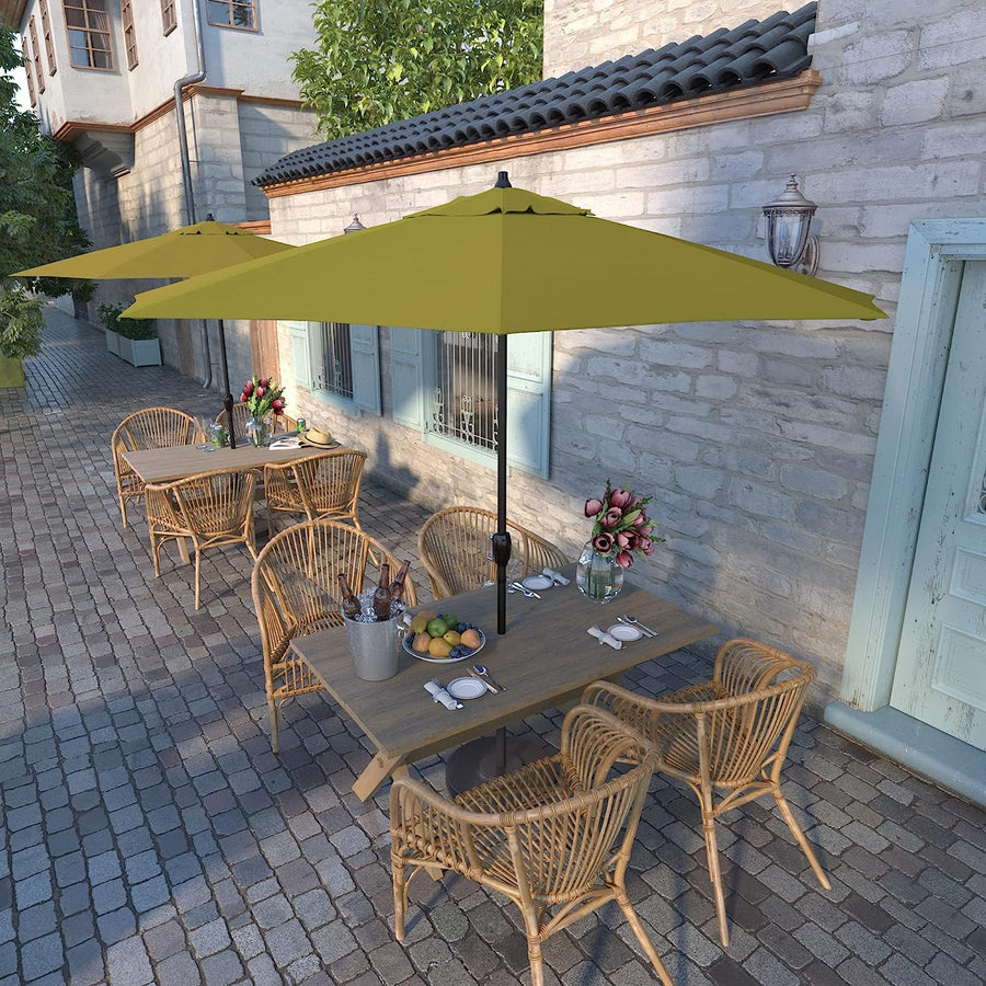 California Umbrella 9 ft. Auto Tilt Crank Lift Patio Umbrella, Macaw Sunbrella - $200
