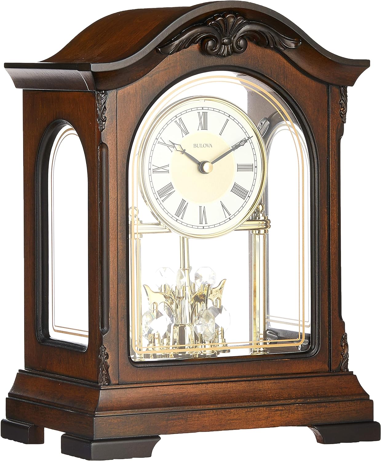 Bulova Clocks B1845 Durant Walnut Wood and Glass Revolving Pendulum Clock, Brown - $75