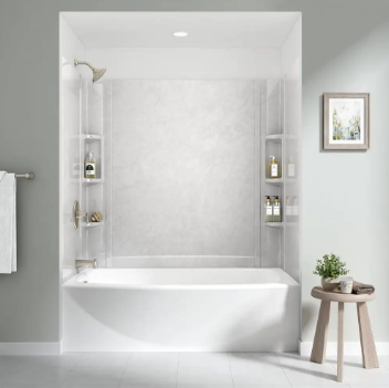Ovation 32 in. x 60 in. x 59 in. 5-Piece Glue-Up Alcove Bath Wall Set in White Marble - $175
