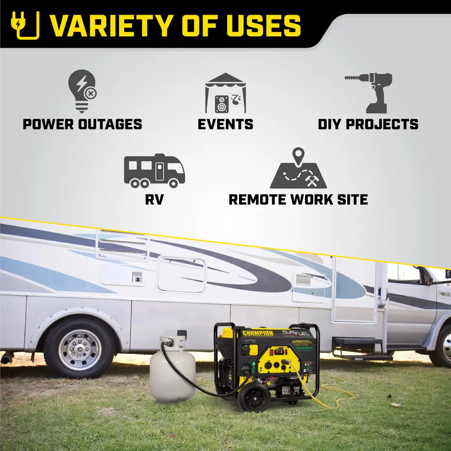 Champion Power Equipment 3800W Dual Fuel RV Portable Generator with Electric Start - $420