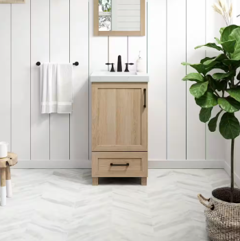 Tobana Single Sink Bath Vanity in Weathered Tan with White Ceramic Top - $280