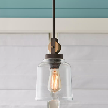 Knollwood 7 in. 1-Light Black Bronze Vintage Brass Accents Industrial Mini Pendant Light - $55