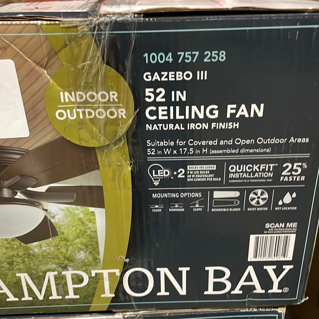 Hampton Bay Gazebo III 52 in. Indoor/Outdoor Natural Iron Ceiling Fan - $65