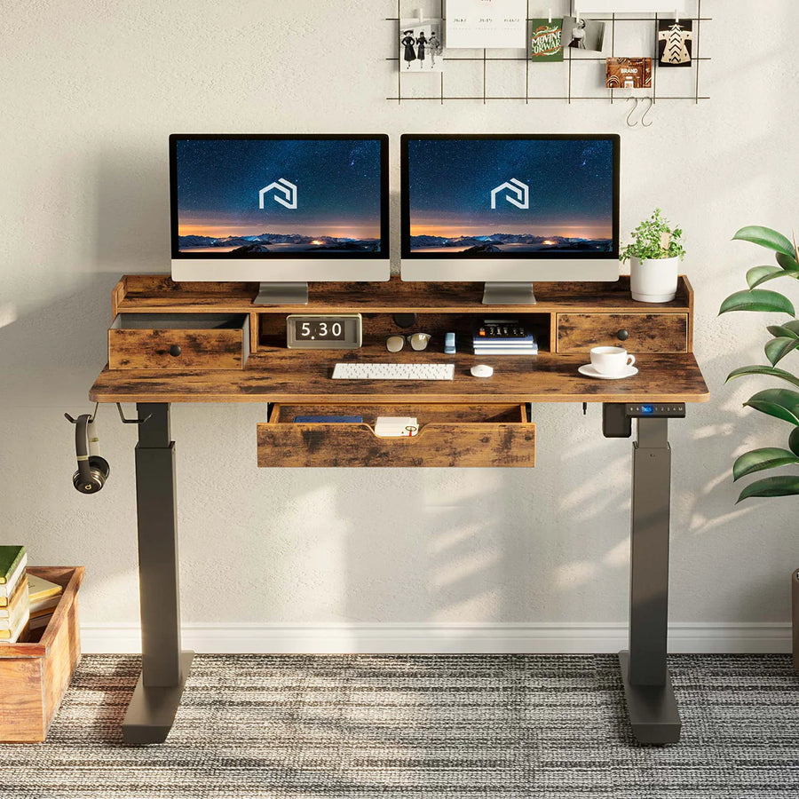 Rolanstar Single Motor Free Standing Electric Adjustable Desk, Drawers, Hooks 47" - $180
