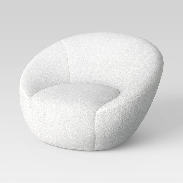 Round Swivel Chair Cream Faux Shearling Room Essentials 90