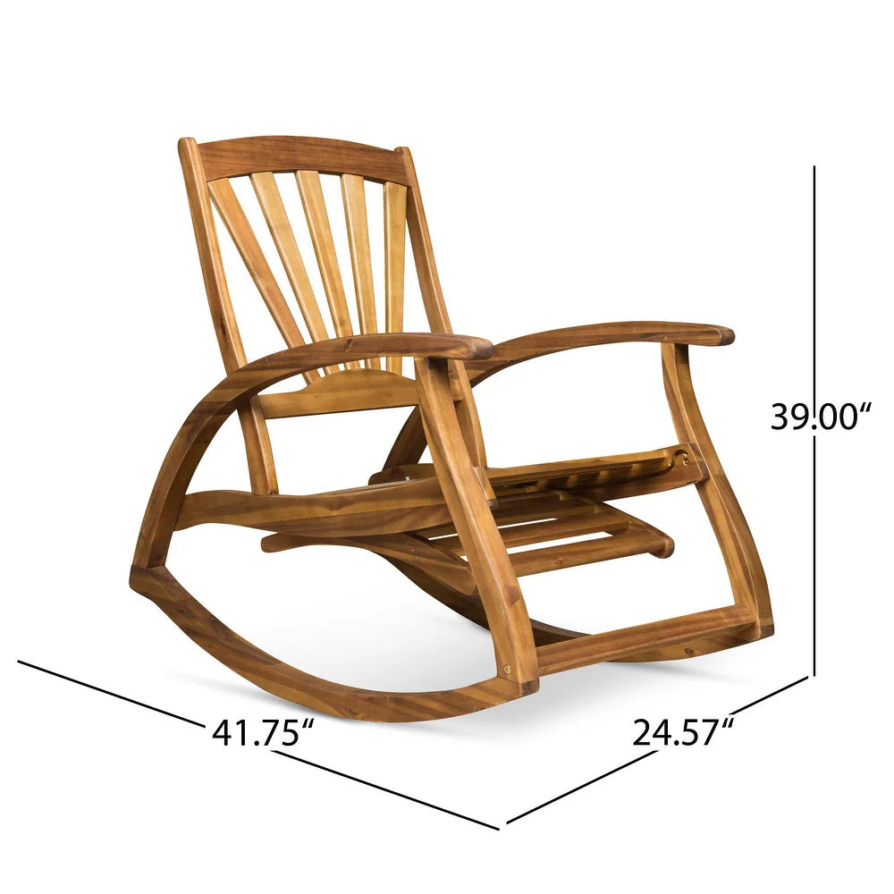 Kelsey Outdoor Acacia Wood Rocking Chair with Footrest, Teak - $100