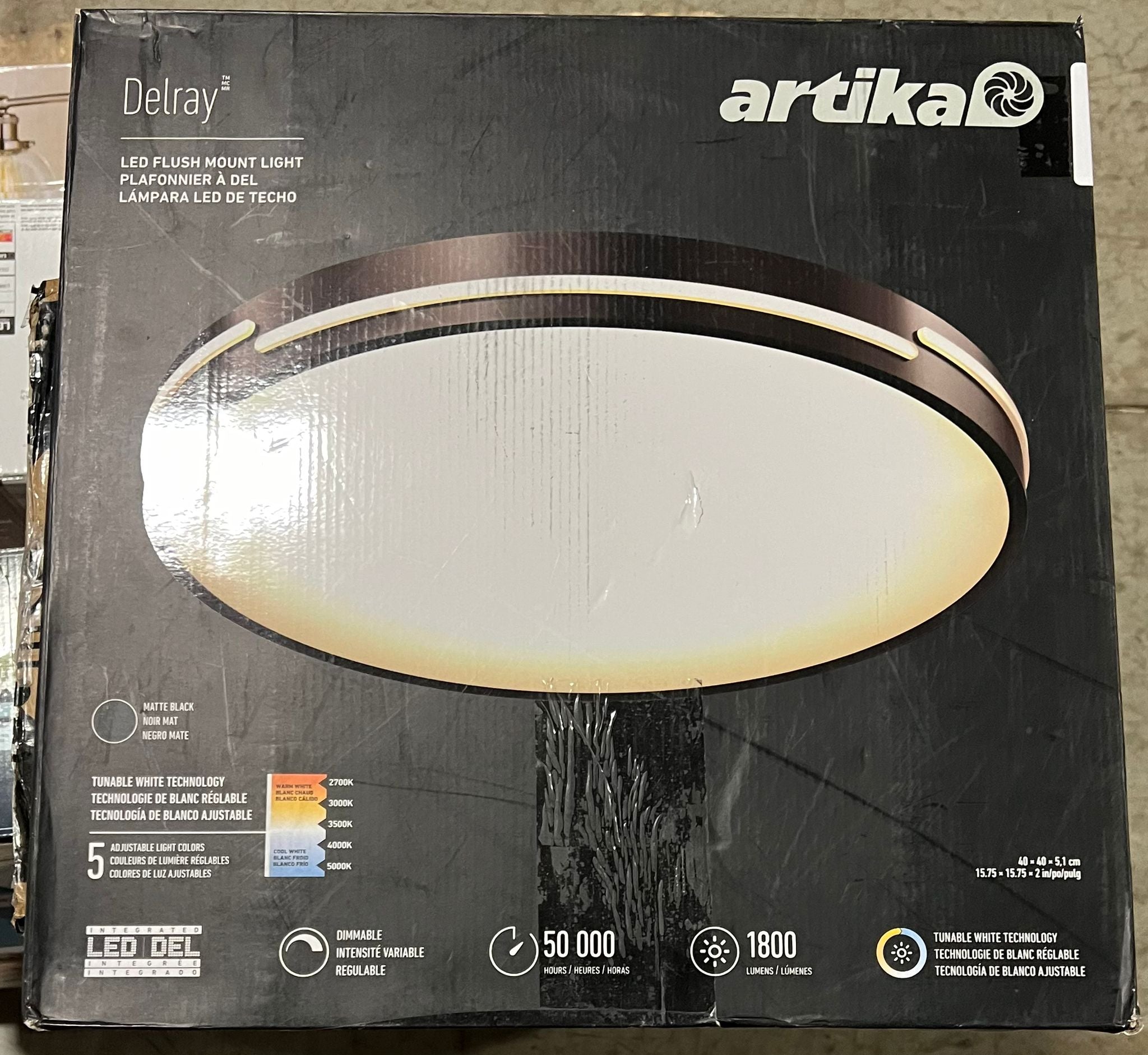 Artika Delray 15 in. 1-Light Black LED 5 CCT Flush Mount Ceiling Light Fixture - $60