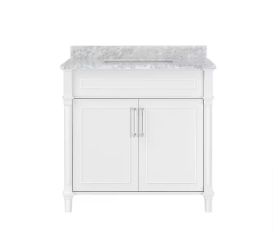 Aberdeen 36 in. W x 22 in. D x 34 in. H Single Sink Bath Vanity in White - $300