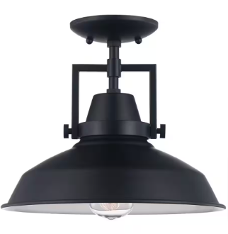 Wilhelm 12 in. 1-Light Black Industrial Farmhouse Semi-Flush Mount Ceiling Light Fixture - $50