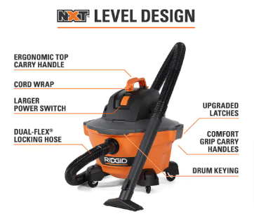 RIDGID 6 Gallon 3.5 Peak HP NXT Wet/Dry Vacuum (missing crevice tool attachment) - $35