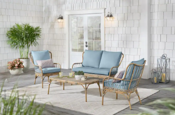 Southampton 4 Piece Wicker Patio Deep Seating Set Surf Blue