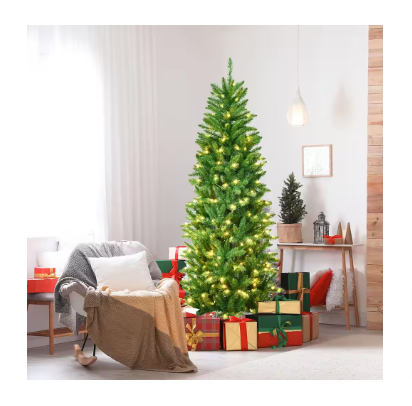 Gymax 7 ft. Pre-lit Pencil Artificial Christmas Tree Hinged Fir Tree Holiday Decor - $70