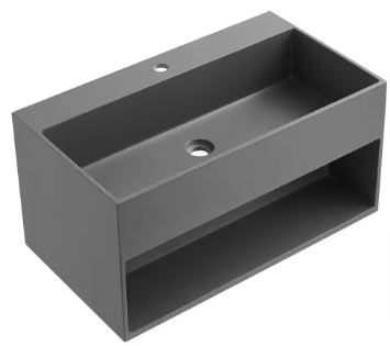 32 in. Wall-Mount Bathroom Solid Surface Vanity with Storage Space in Matte Gray - $355