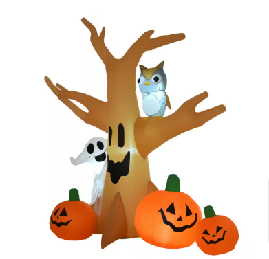 Outsunny 7.5 ft. LED Haunted Tree With Owl, Ghost, and Pumpkins Inflatable - $30