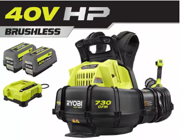 RYOBI 40V HP Brushless 165 MPH 730 CFM Cordless Battery Backpack Blower - $315