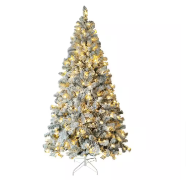 VEIKOUS 7.5 ft. Pre-Lit LED Artificial Christmas Tree Flocked with Warm White Light - $100