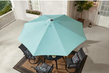 Hampton Bay 9 ft. Aluminum Market Crank and Tilt Patio Umbrella in Haze Blue - $55
