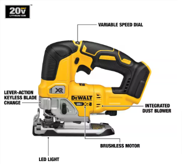 DEWALT 20V MAX XR Cordless Brushless Jigsaw with 1 20V 5.0Ah Battery/Charger - $245