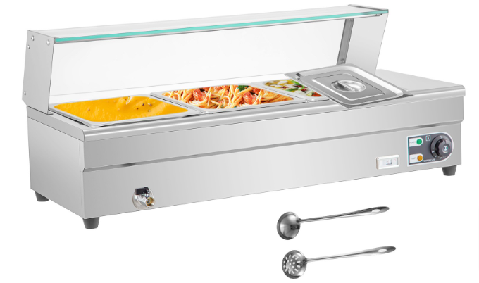 VEVOR 110V Bain Marie Food Warmer 3 Pan x 1/2 GN, Food Grade Stainless Steel - $150