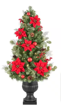 Home Accents Holiday 4.5 ft. Berry Bliss Potted LED Pre-Lit Artificial Christmas Tree - $50