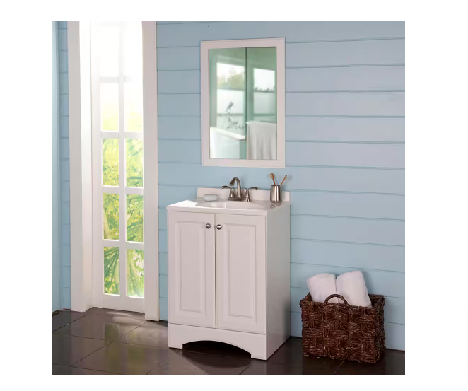 Doveton 30 in. W x 19 in. D x 34 in. H Single Sink Bath Vanity in White  with White Engineered Marble Top