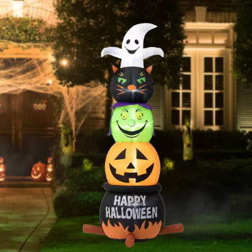 Glitzhome 8 ft. Lighted Halloween Inflatable Ghost, Cat, Witch and Pumpkin Decor - $65