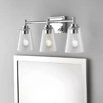Wakefield 22 in. 3-light Chrome Modern indoor vanity with Clear Glass Shades - $55