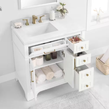 Melpark 36 in. W x 22 in. D x 34.5 in. H Single Sink Bath Vanity in White - $400