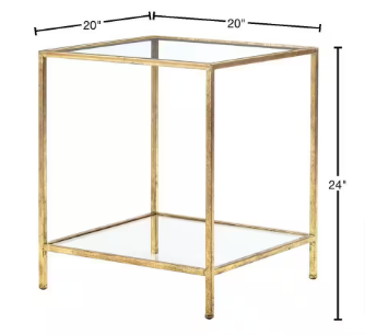 Home Decorators Collection Bella Square Gold Leaf Metal and Glass Accent Table - $75