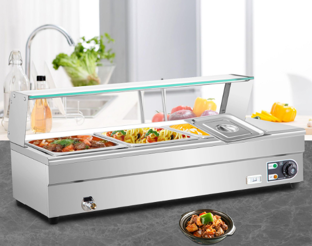 VEVOR 110V Bain Marie Food Warmer 3 Pan x 1/2 GN, Food Grade Stainless Steel - $150
