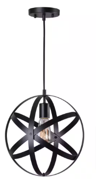 Home Decorators Collection Orbit 1-Light Black Mini Pendant, Black Metal Strap Design - $40