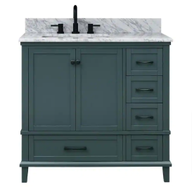 Merryfield Bathroom Vanity in Antigua Green with Carrara White Marble Top - $470