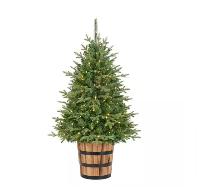 Home Accents 4 ft. Pre-Lit LED Fraser Fir Christmas Tree with Whiskey Barrel Pot - $55