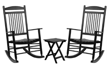 VEIKOUS Black 3-Pieces Wooden Patio Outdoor Rocking Chair Set - $120