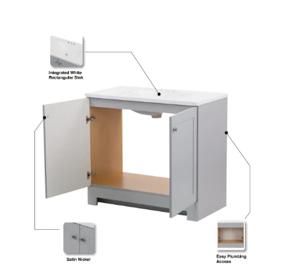 Glacier Bay 36 in. W x 19 in. D x 33 in. H Single Sink Freestanding Bath Vanity - $155