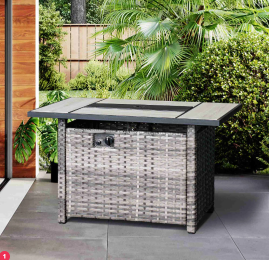 Ovios Rectangle Patio Propane Outdoor 42.12'' Fire Pit Table with Lid - $200