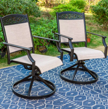 Black Aluminum Classic Pattern Swivel Rockers Sling Outdoor Dining Chair (2-Pack) - $240