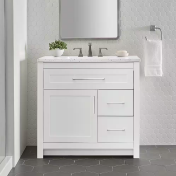Clady 37 in. W x 19 in. D x 35 in. H Single Sink Freestanding Bath Vanity in White - $300