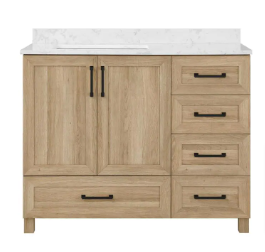 Tobana Single Sink Bath Vanity in Weathered Tan with White Engineered Stone Top - $540