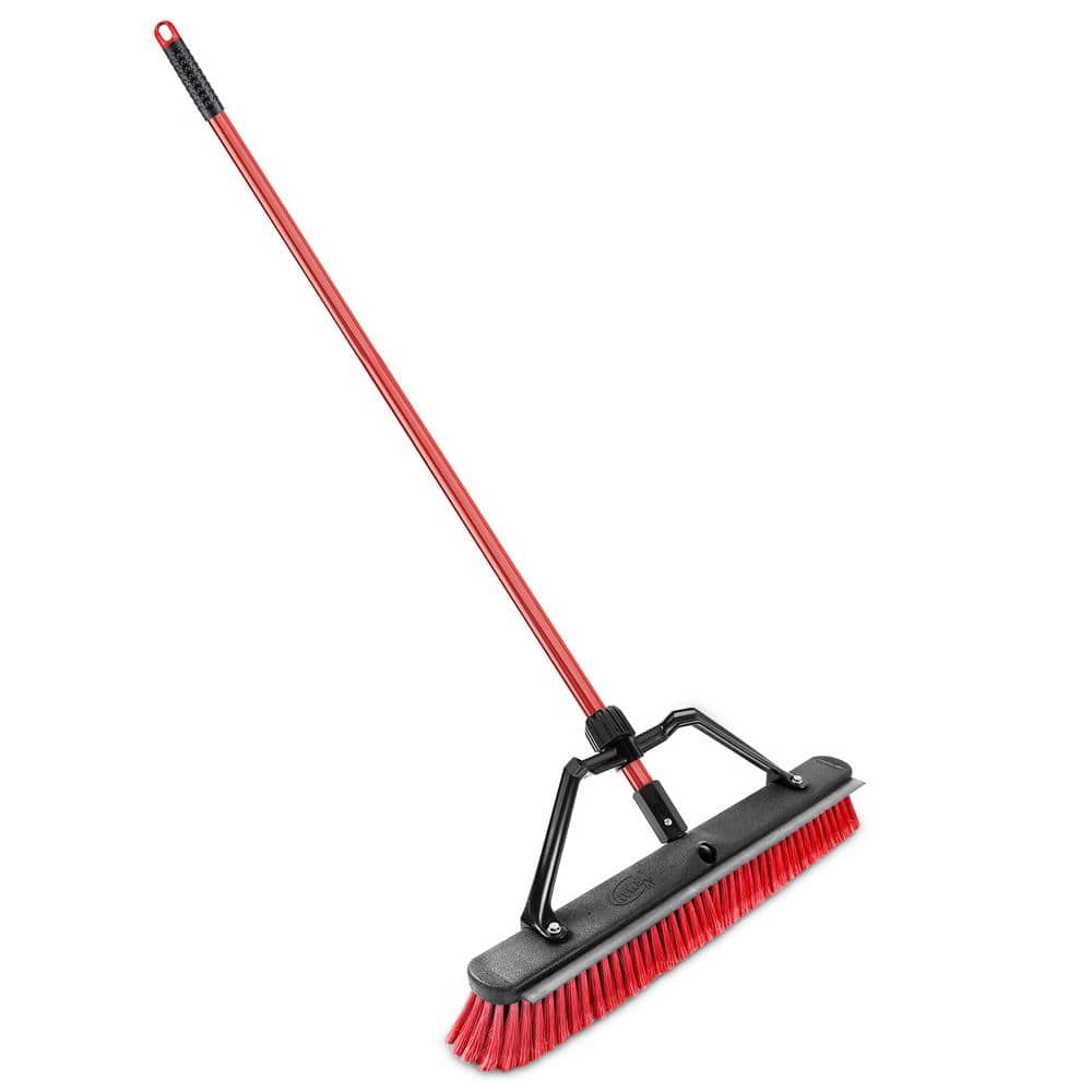 24 in. Heavy-Duty Multi-Surface Squeegee Push Broom with Brace and Steel Handle - $15