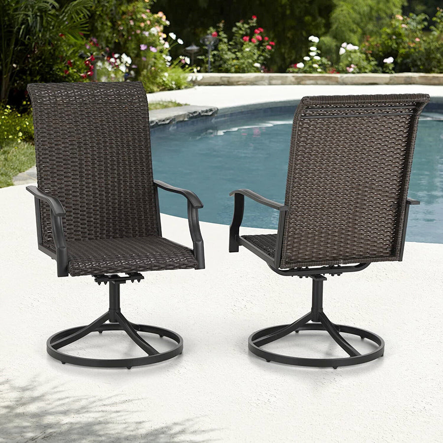 Rattan Metal Swivel Outdoor Dining Chair, Wave Armrest, High Back (2-Pack) - $185