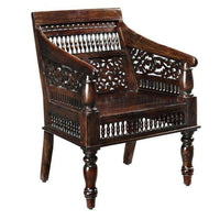 Maharaja Walnut Brown Wood Hand-Carved Arm Chair - $190