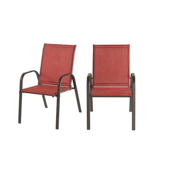 StyleWell Brown Steel Sling Outdoor Patio Dining Chair in Chili Red (2-Pack) - $100