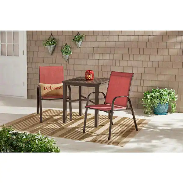 StyleWell Brown Steel Sling Outdoor Patio Dining Chair in Chili Red (2-Pack) - $100