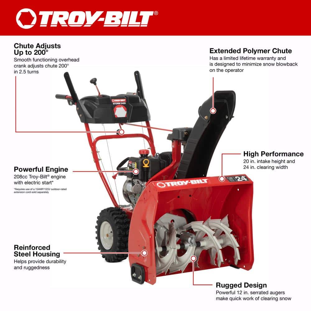 Troy-Bilt Storm 24 in. 208 cc Two- Stage Gas Snow Blower with Electric Start - $500